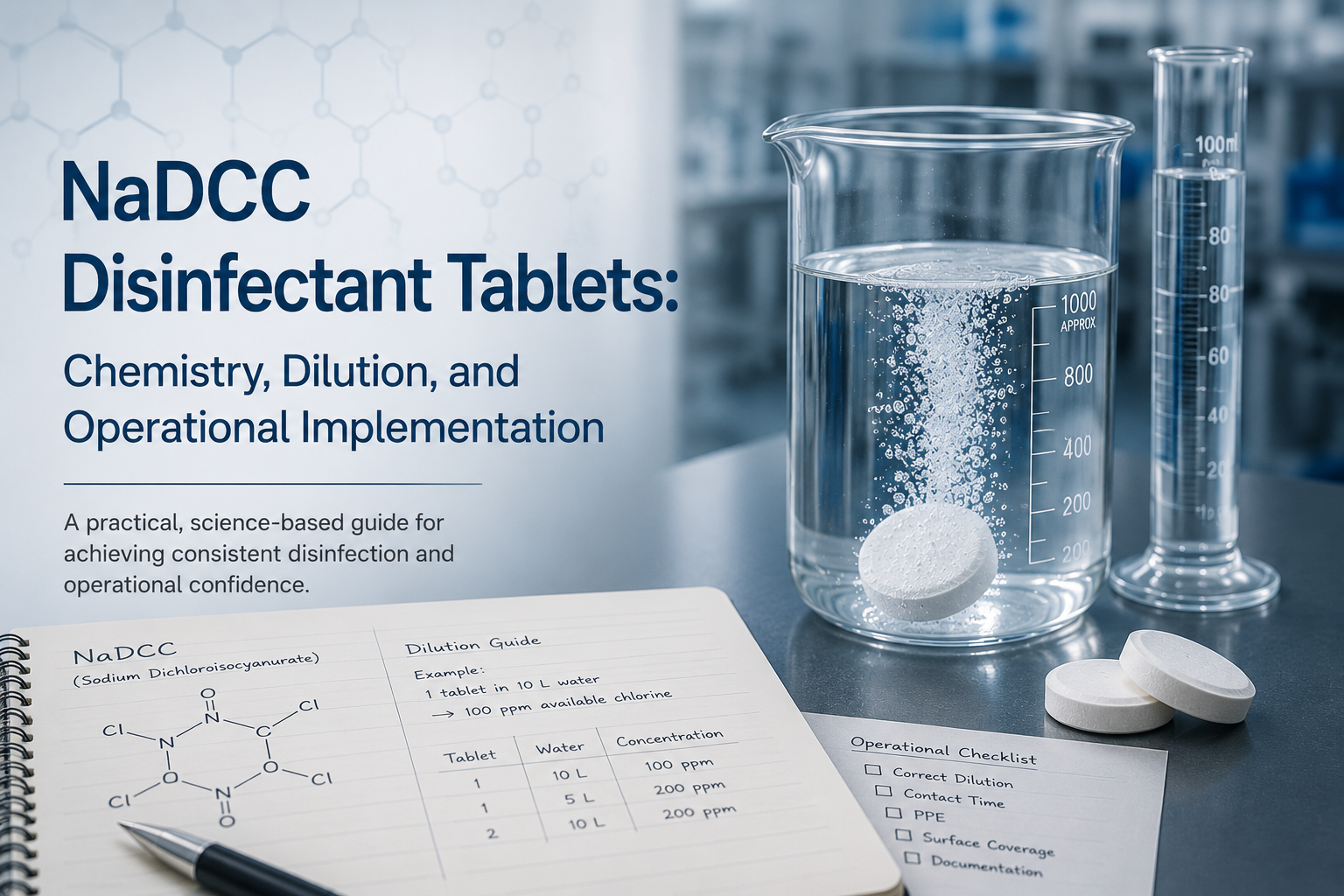 The Technical Guide to NaDCC Disinfectant Tablets: Chemistry, Dilution, and Operational Implementation — TXDY Knowledge Center article cover image